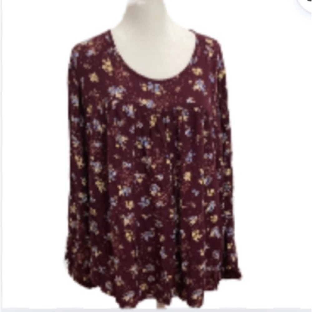 EUC Torrid Burgundy Chiffon Long Sleeve Floral Top Size 3X